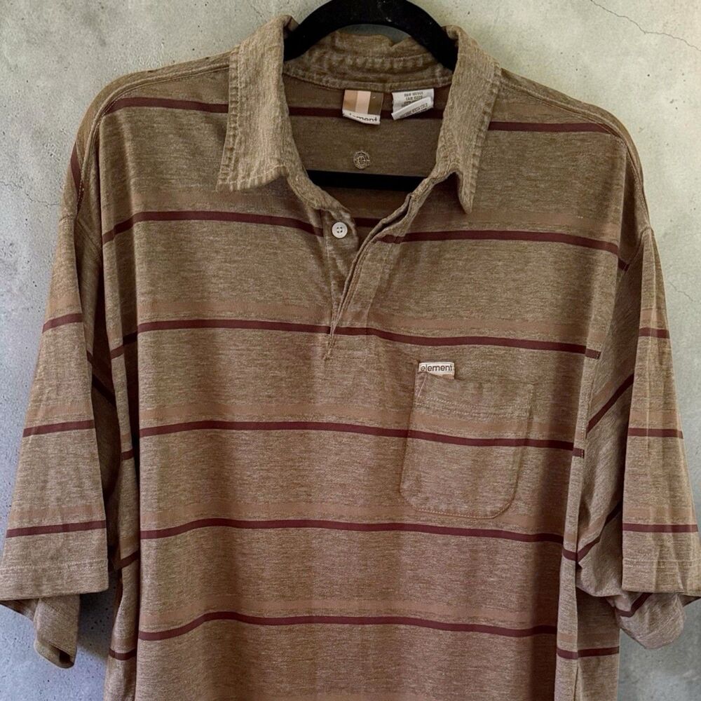 Men's Element Striped Heathered Brown Polo Shirt Size XL Skater Skateboarding